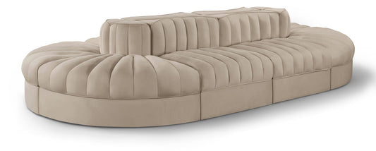 Rummi - Oval Velvet Performance Fabric Upholstered 8 Piece Modular Sectional