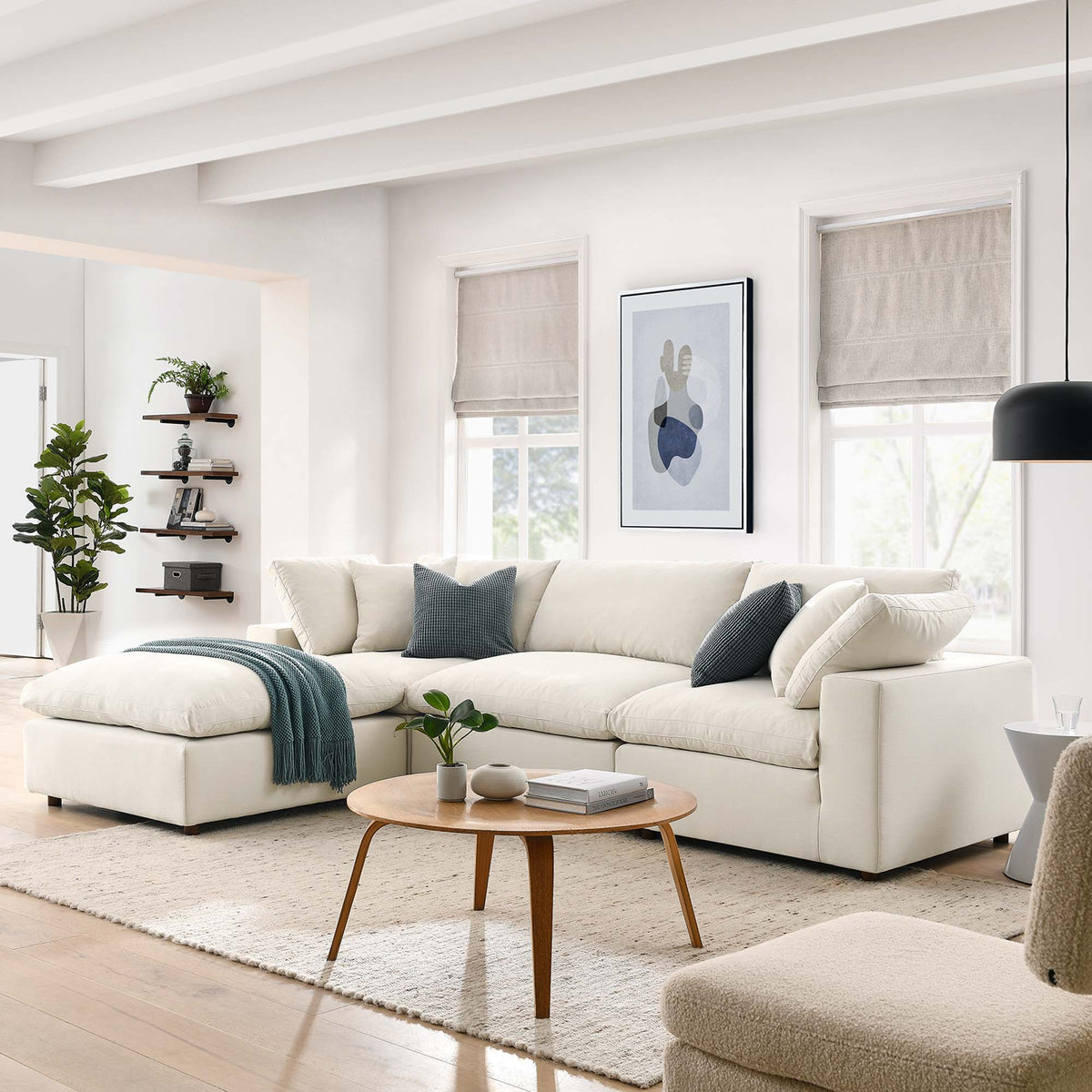 Commix 4 Piece Down Filled Overstuffed Sectional Sofa Set - Light Beige