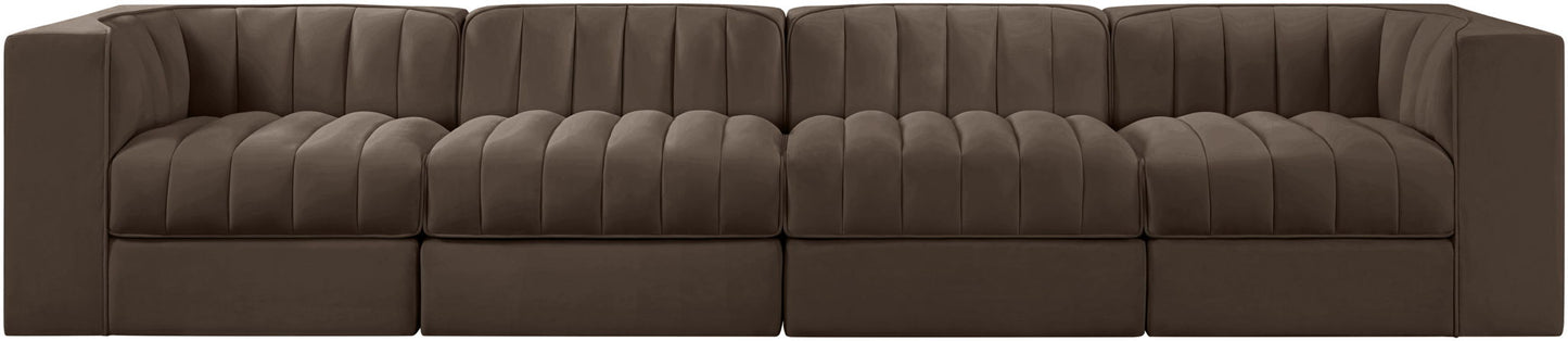 Rummi - Velvet Performance Fabric Upholstered 4 Piece Modular Sofa