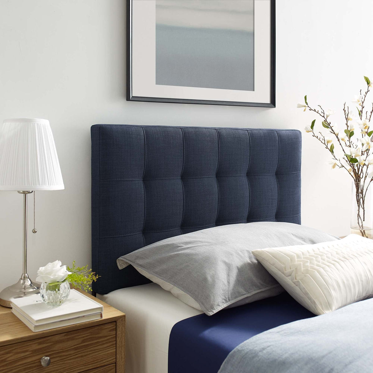 Lily Upholstered Fabric Headboard - Twin, Navy
