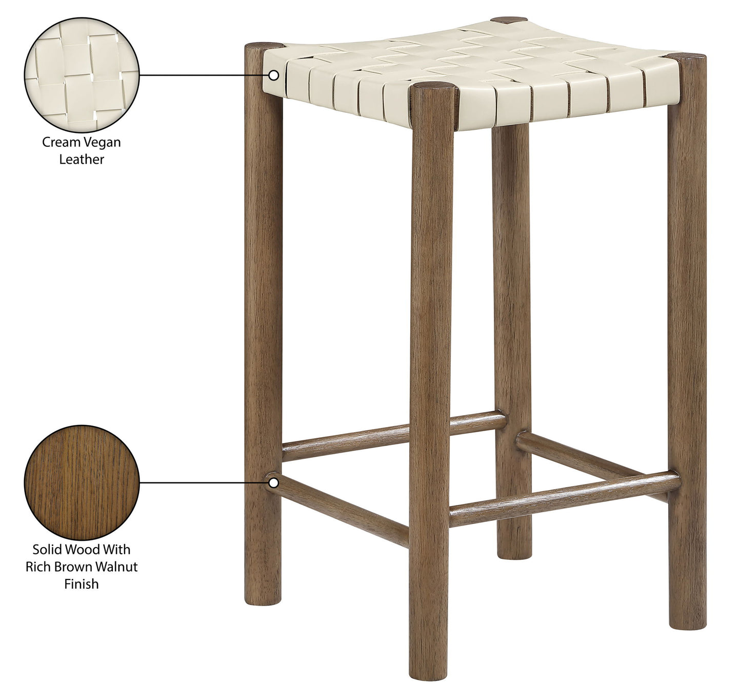 Entwine - Vegan Leather Upholstered Backless Counter Stool - Painted Brown