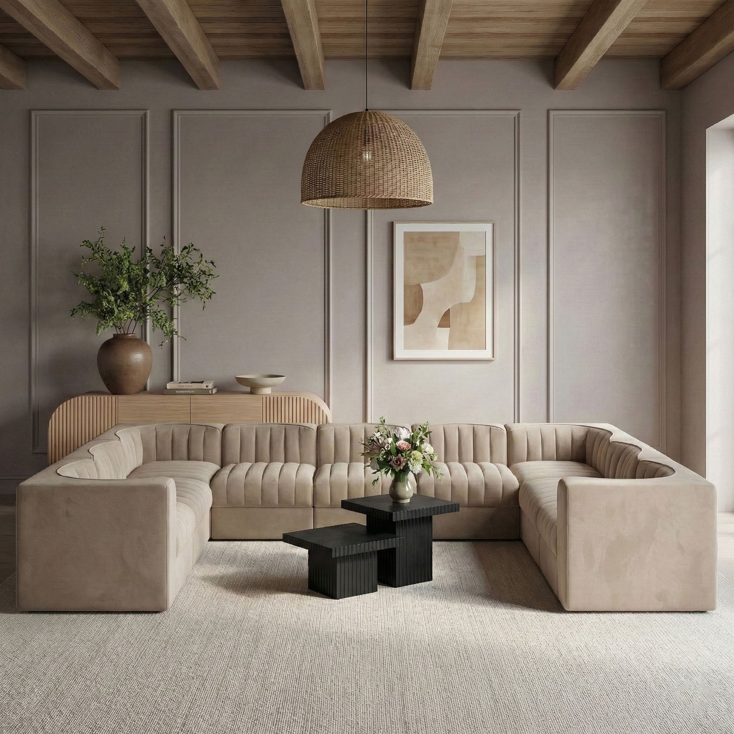 Rummi - Velvet Performance Fabric Upholstered 9 Piece Modular Sectional