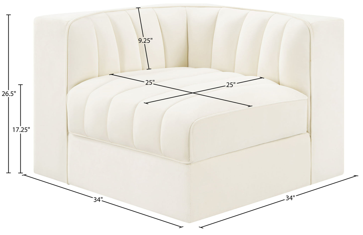 Rummi - Velvet Performance Fabric Upholstered Modular Corner Chair