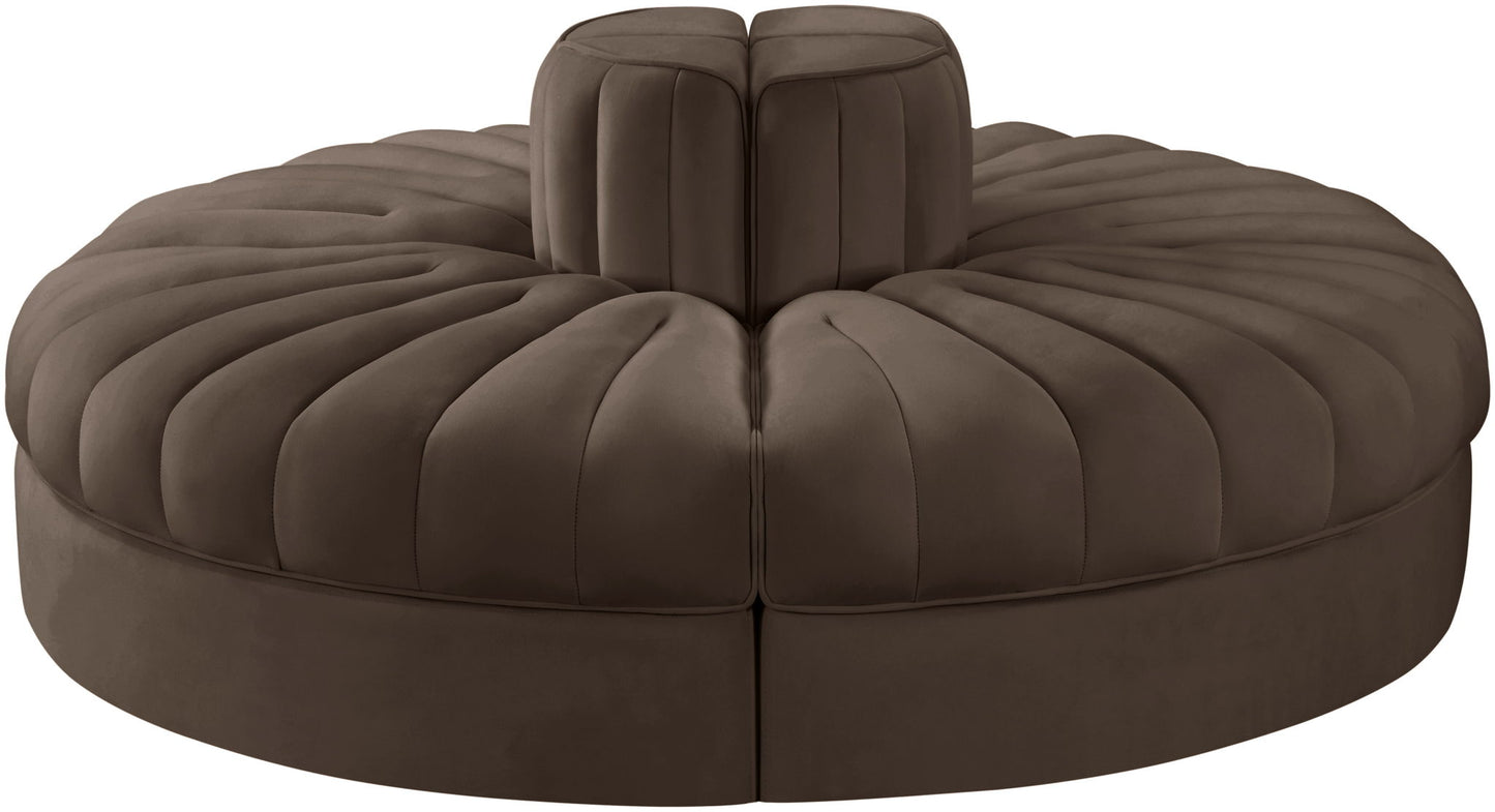 Rummi - Round Velvet Performance Fabric Upholstered 4 Piece Modular Sofa