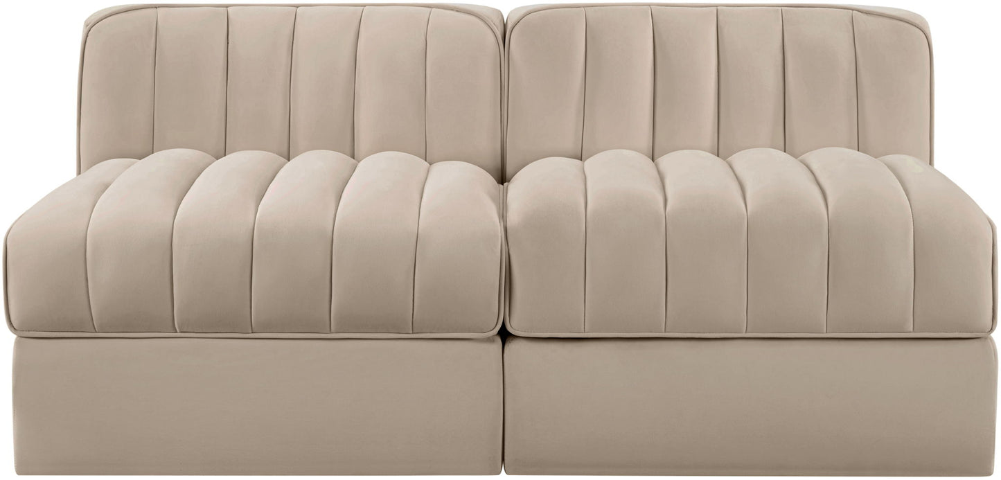 Rummi - Velvet Performance Fabric Upholstered 2 Piece Modular Armless Loveseat