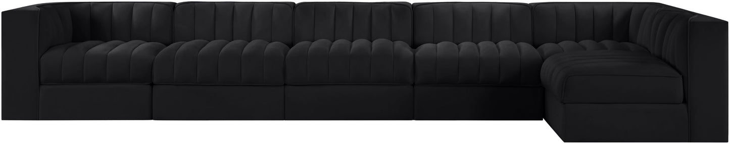 Rummi - Velvet Performance Fabric Upholstered 6 Piece Modular Sectional, L-Shaped (Right)