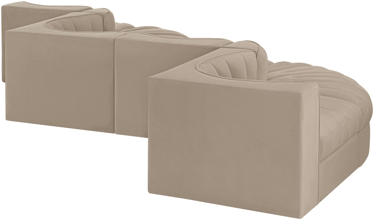 Rummi - Rounded Velvet Performance Fabric Upholstered 6 Piece Modular Sectional