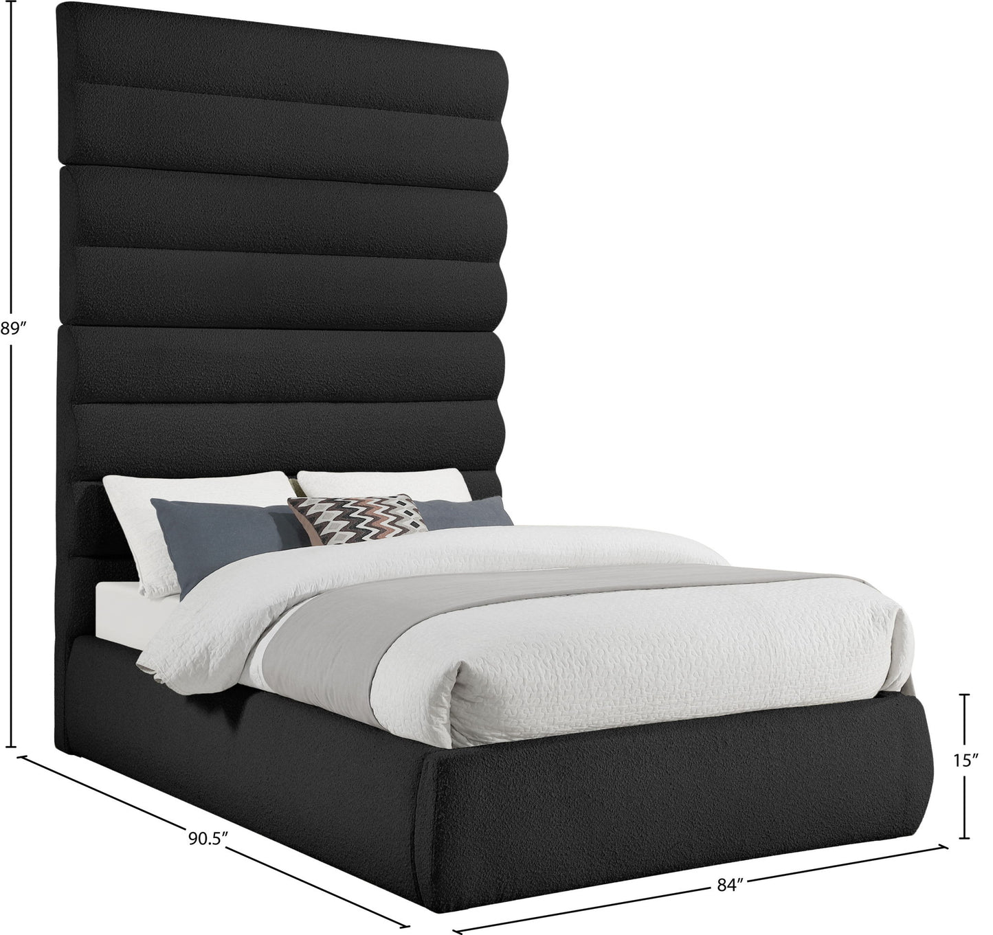 Adam - Boucle Fabric Bed With 89" Headboard