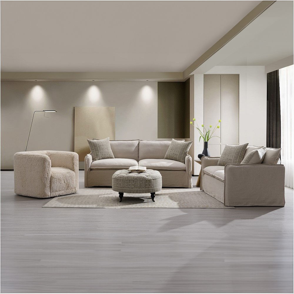 Upendo - Loveseat With 2 Pillows - Beige Linen