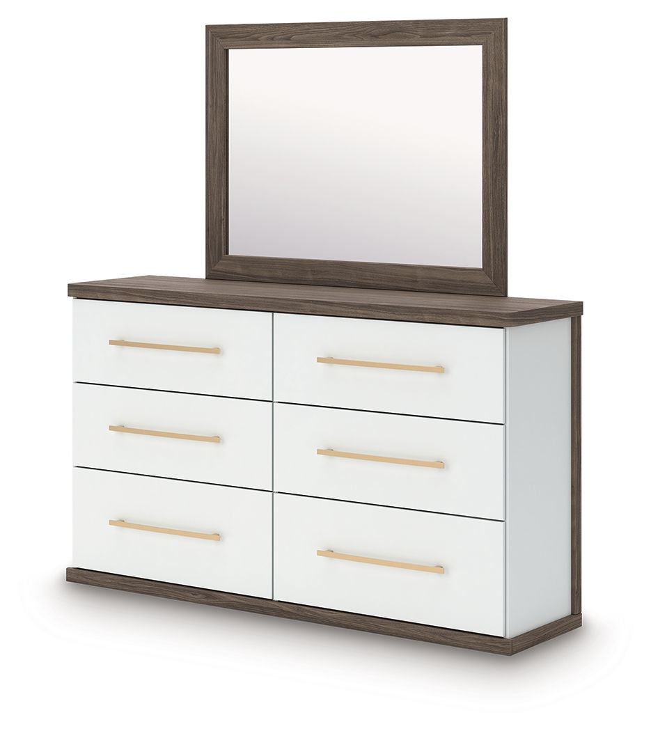 Kendanport - 4 Pc. - King Platform Bed, Dresser, Mirror And Nightstand - Brown / White