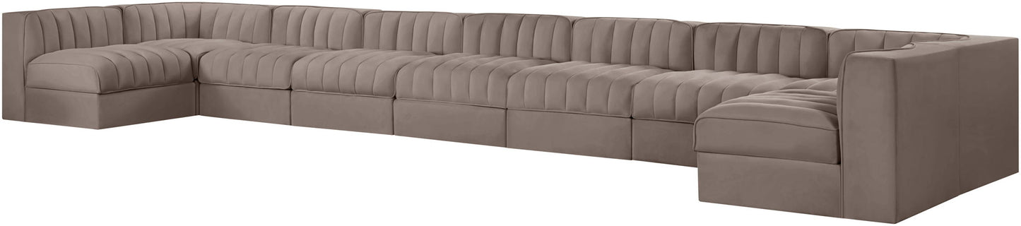 Rummi - Armless Velvet Performance Fabric Upholstered 9 Piece Modular Sectional
