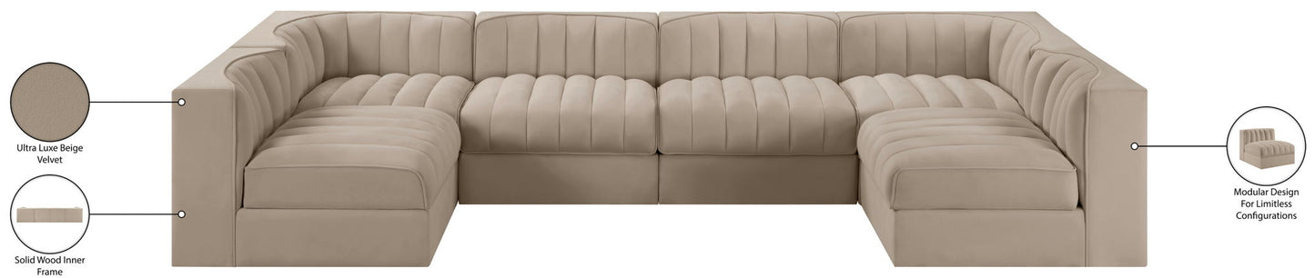 Rummi - Armless Velvet Performance Fabric Upholstered 6 Piece Modular Sectional