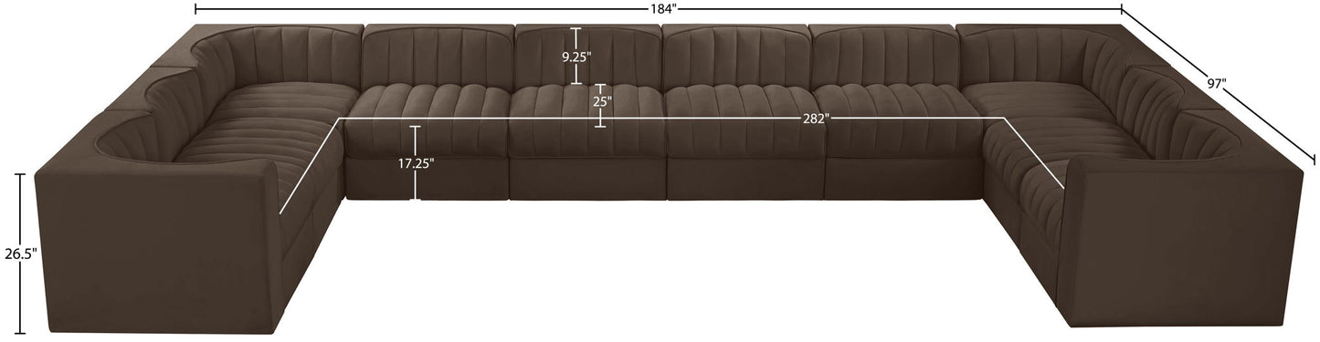 Rummi - Velvet Performance Fabric Upholstered 10 Piece Modular Sectional