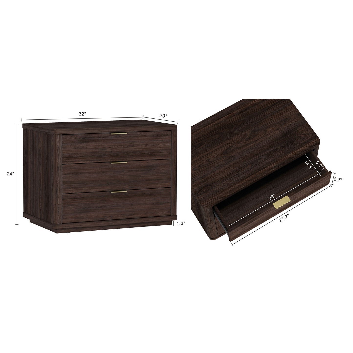 Manhattan Evelyn - 3-Drawer Wooden Nightstand