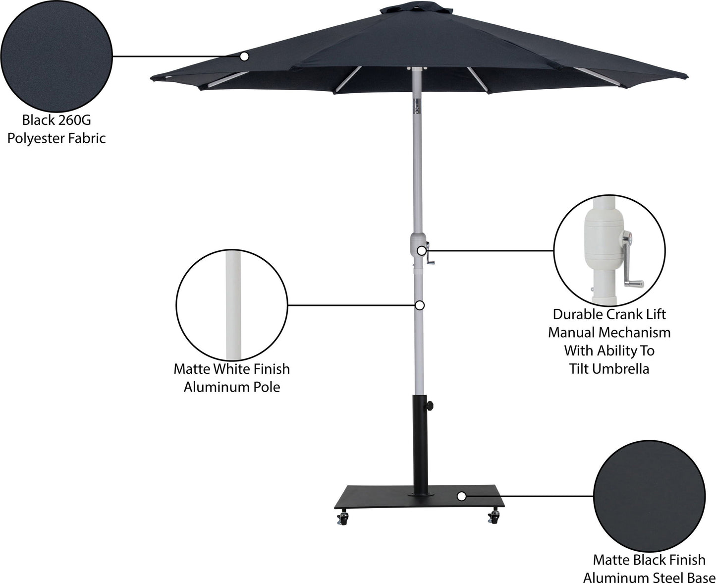 Fiji - Aluminum Patio Umbrella With Square Black And White Base