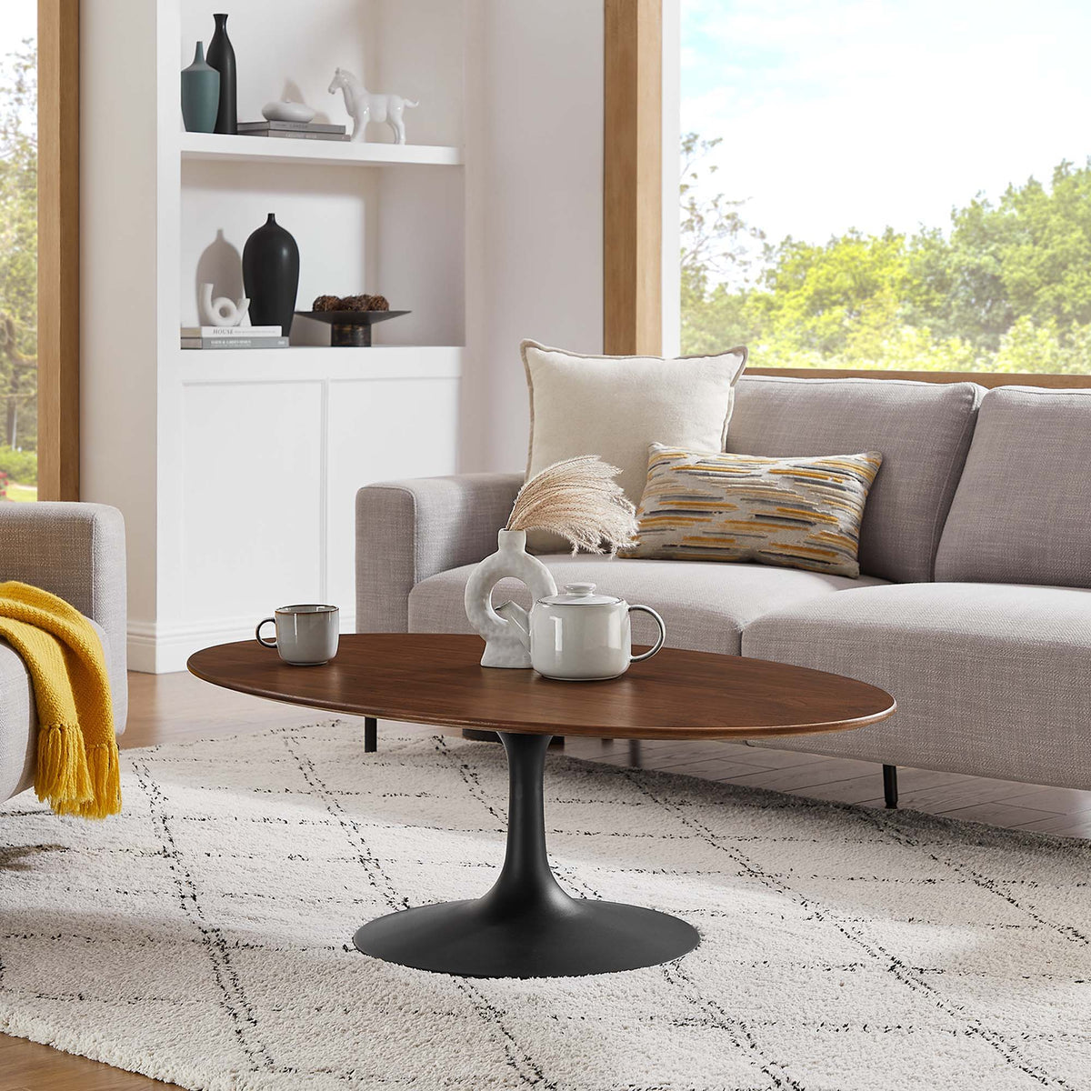 Lippa Oval Wood Coffee Table - 48", Black Walnut