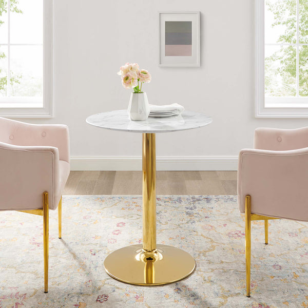 Verne 28" Artificial Marble Dining Table - Gold White