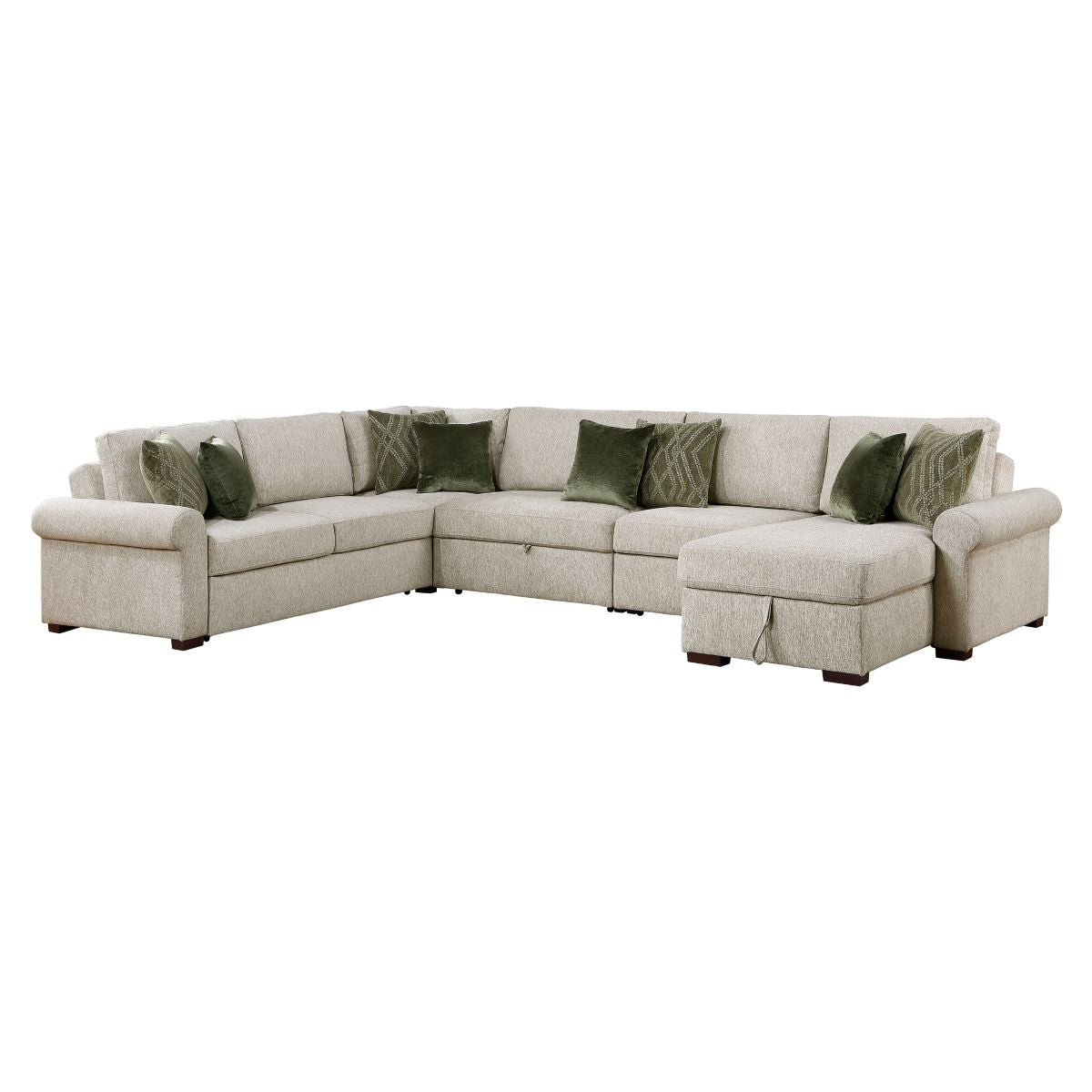Isla 5-Piece Sectional with Reversible Chaise, Pull-out Bed, Hidden Storage and Click Motion Back