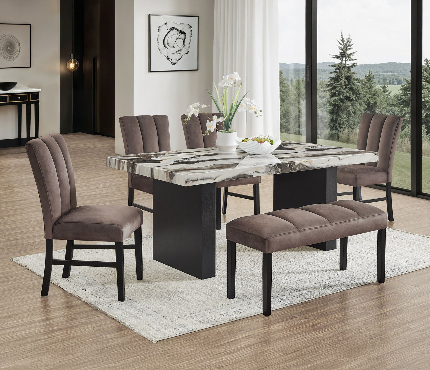 Vega - Faux Marble Dining Table - White / Black