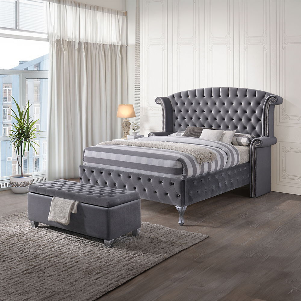 Rebekah - Bench With Storage - Gray Fabric