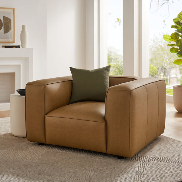 Auren Upholstered Vegan Leather Armchair - Camel