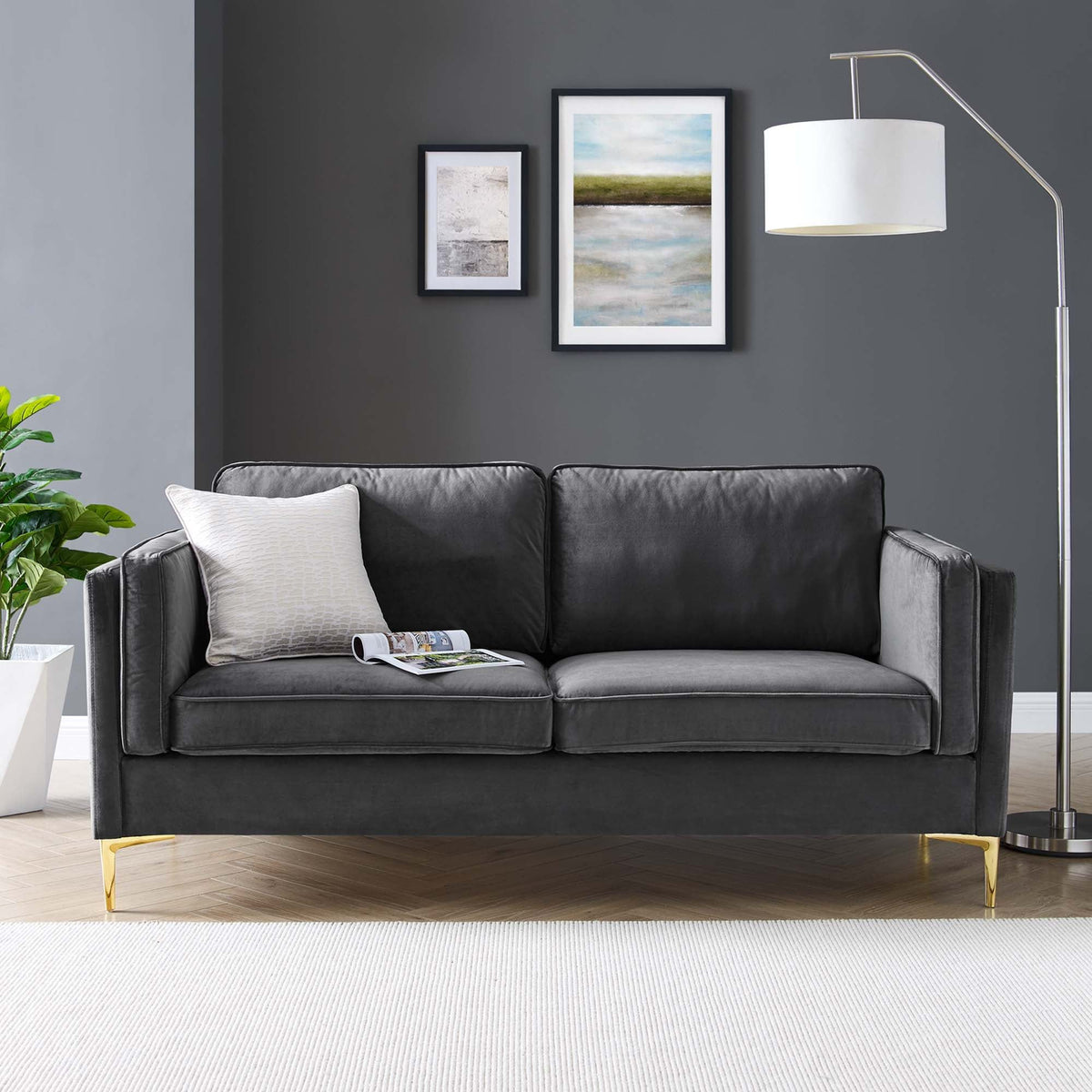 Kaiya Performance Velvet Sofa - Charcoal