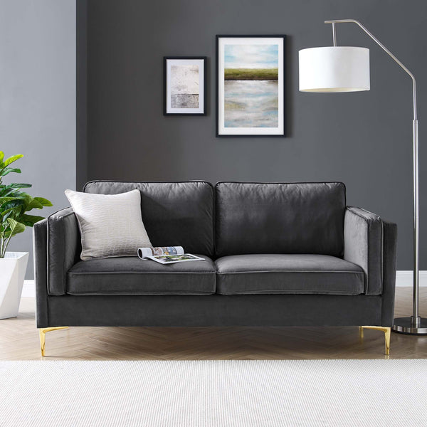 Kaiya Performance Velvet Sofa - Charcoal
