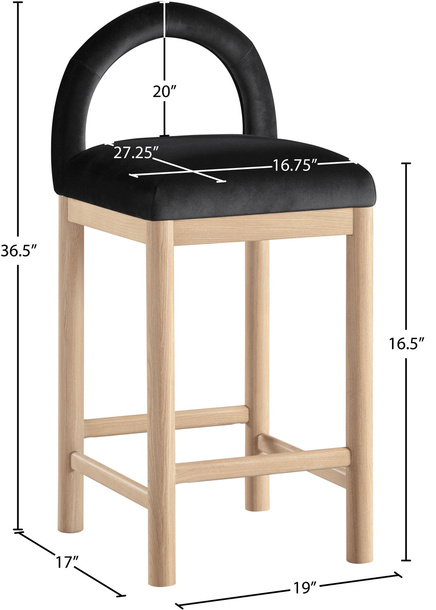 Conrad - Velvet Counter Stool With Natural Legs