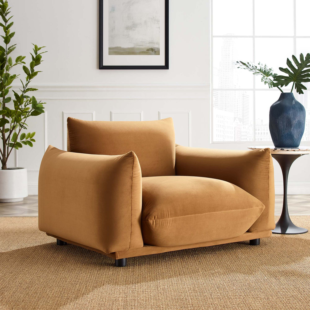 Copious Performance Velvet Armchair - Cognac