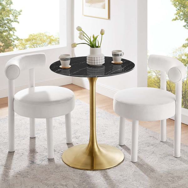 Lippa Round 28" Dining Table - Faux Marble, Gold Black