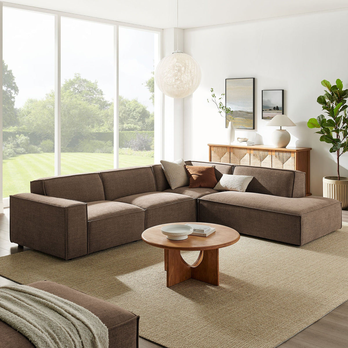 Restore 4-Piece Performance Fabric Upholstered Modular L-Shaped Sofa - Mocha