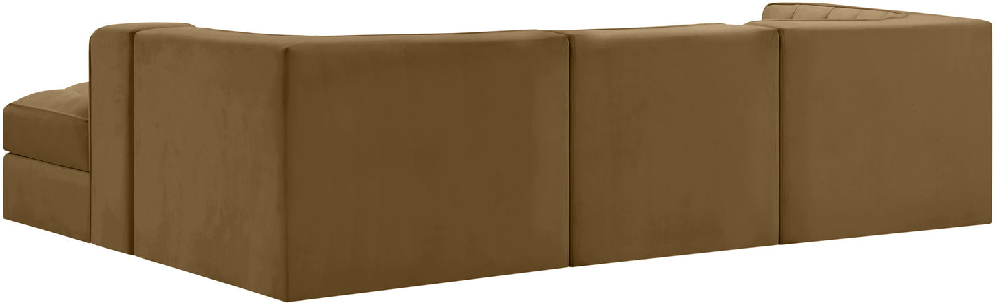 Rummi - Velvet Performance Fabric Upholstered 4 Piece Modular Sectional, With Reverse Corner Chair