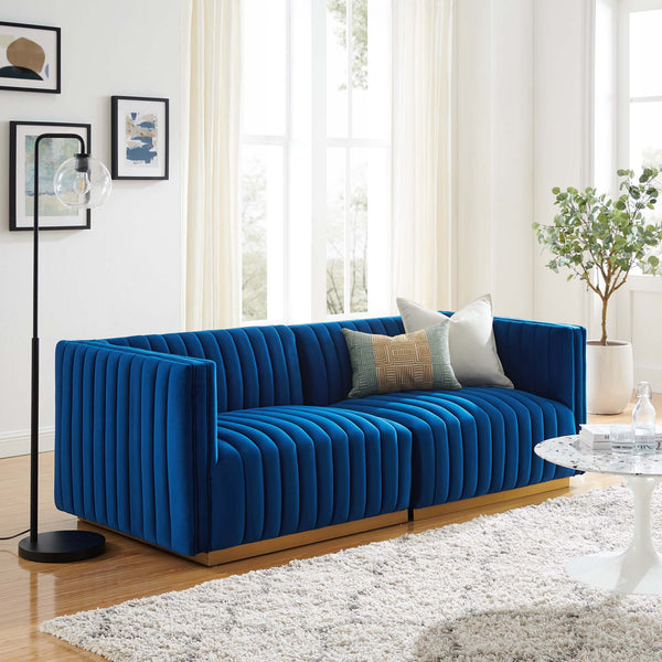 Conjure Channel Tufted Performance Velvet Loveseat - Gold Navy
