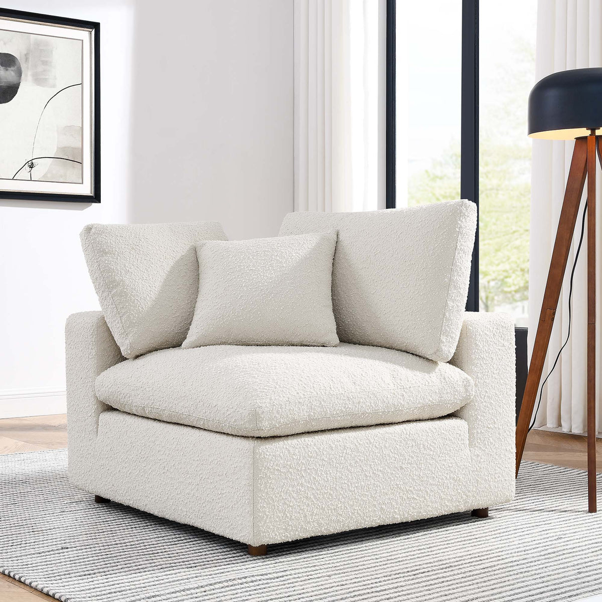 Commix Down Filled Overstuffed Boucle Fabric Corner Chair - Ivory