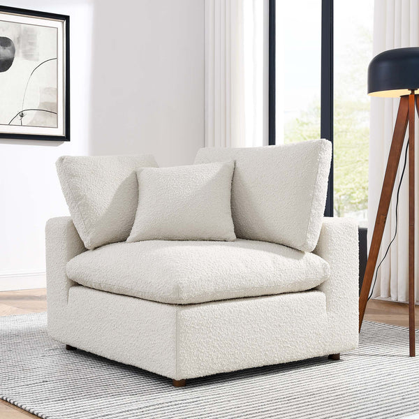 Commix Down Filled Overstuffed Boucle Fabric Corner Chair - Ivory