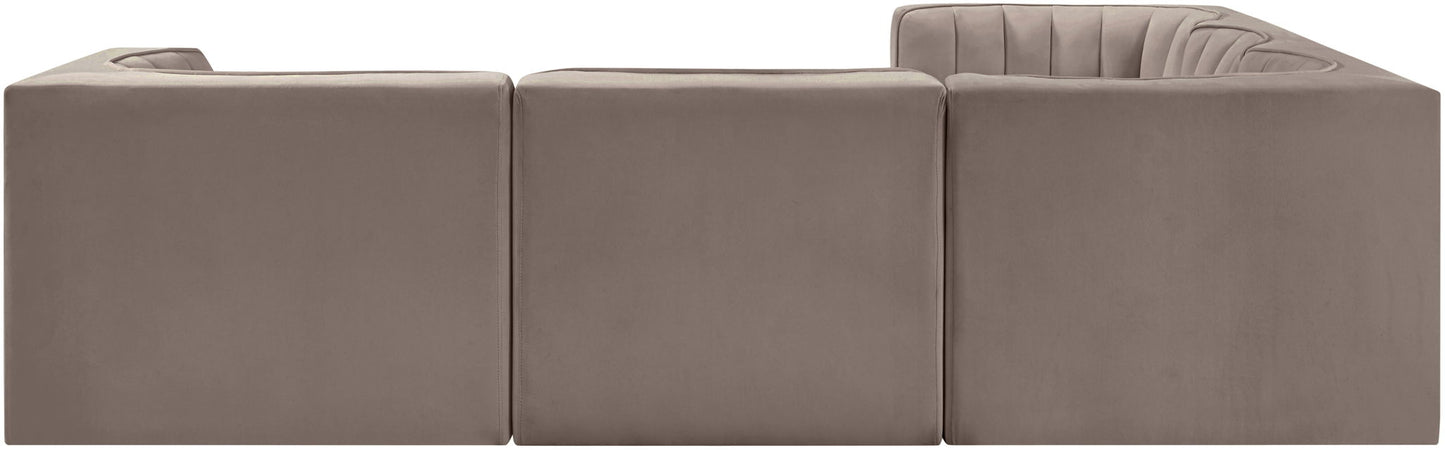 Rummi - Symmetrical Velvet Performance Fabric Upholstered 5 Piece Modular Sectional