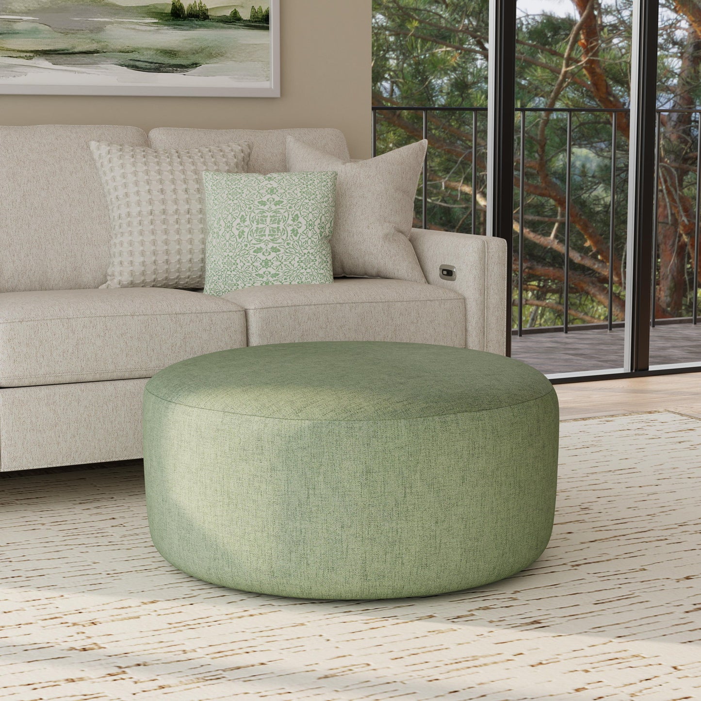 Pouf - Fabric Cocktail Ottoman - Olive
