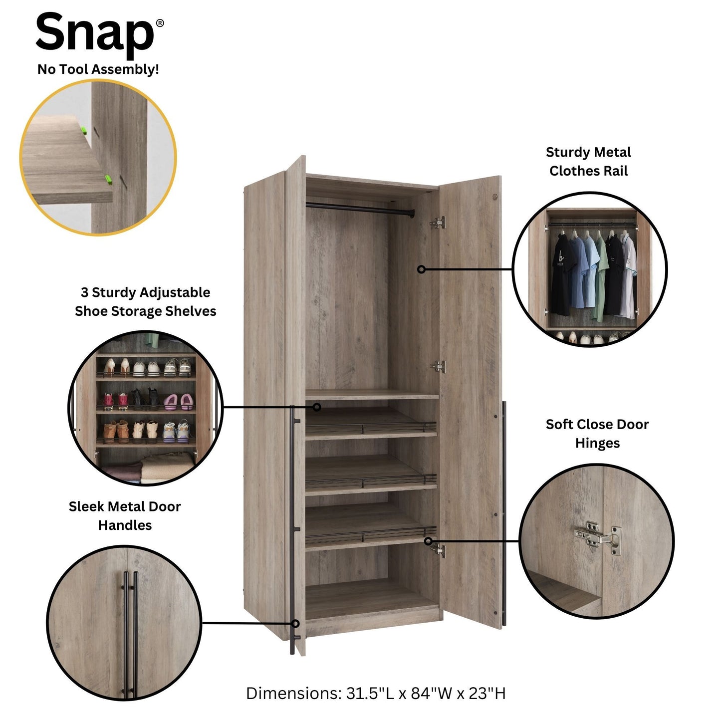 Manhattan Lee - Wardrobe Closet With Hanging Rod And Shoe Shelves
