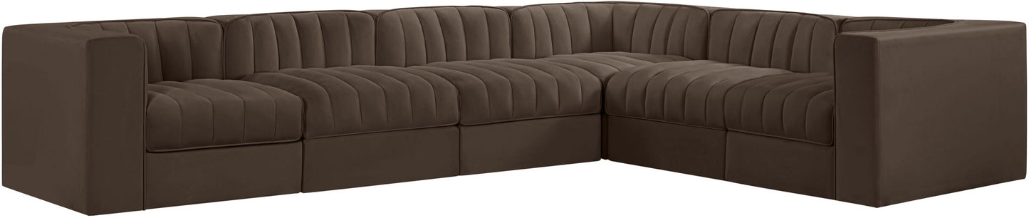 Rummi - Velvet Performance Fabric Upholstered 6 Piece Modular Sectional (With 3 Corner Chairs)