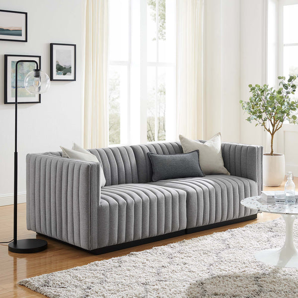 Conjure Channel Tufted Upholstered Fabric Loveseat - Black Light Gray