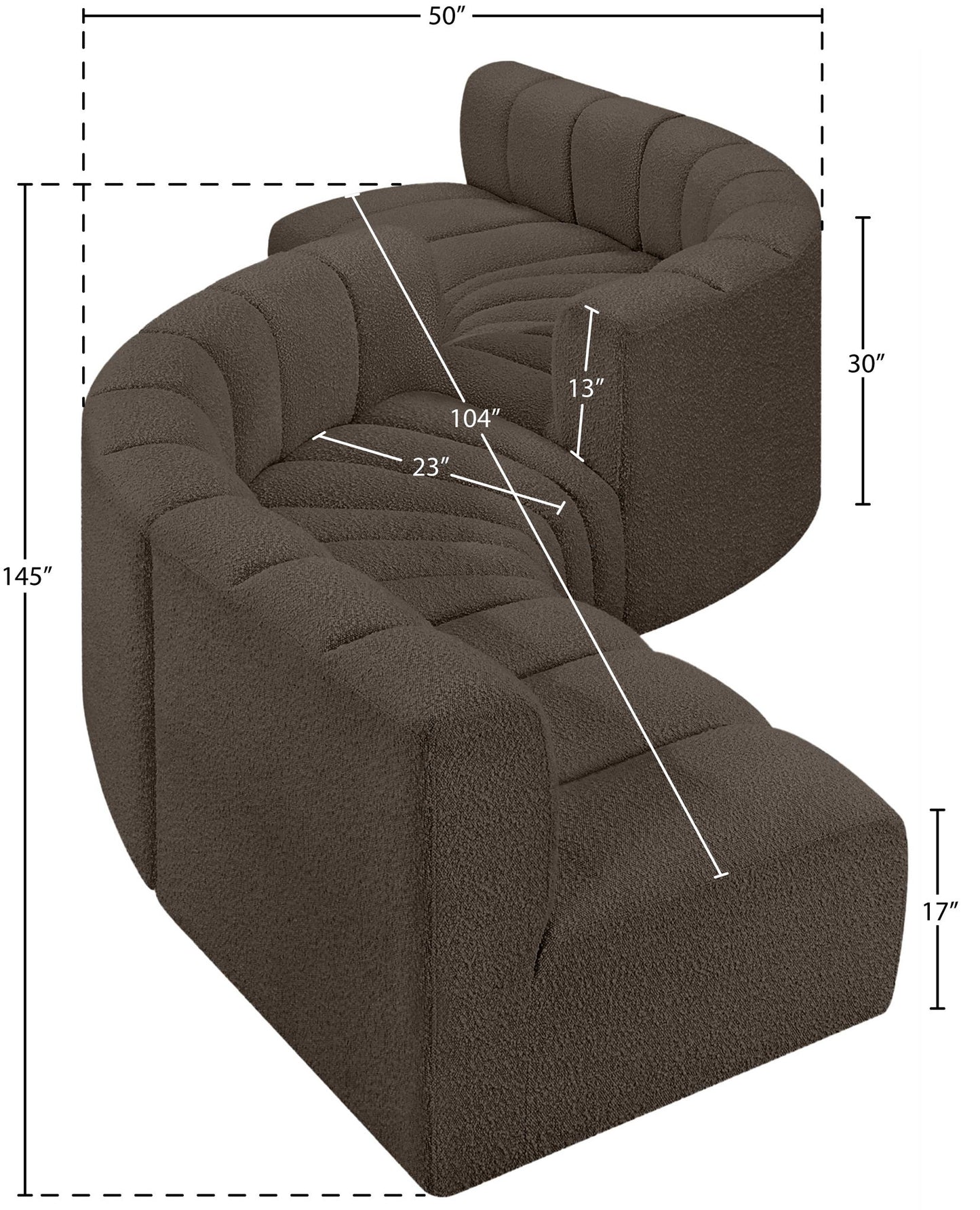 Arc - Boucle Fabric 6 Piece Modular Sofa - Black