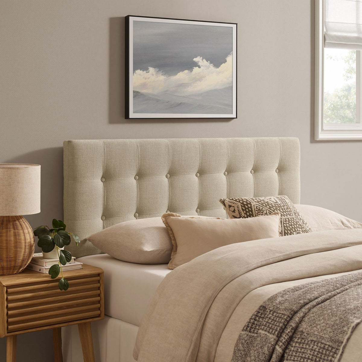 Emily Upholstered Fabric Headboard - King, Ecru