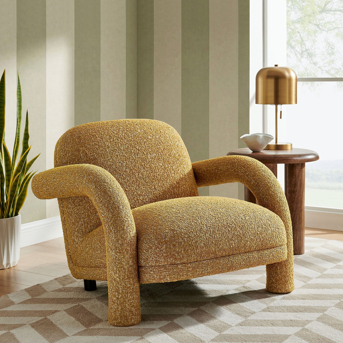 Ferris Textured Woven Fabric Lounge Chair - Mustard