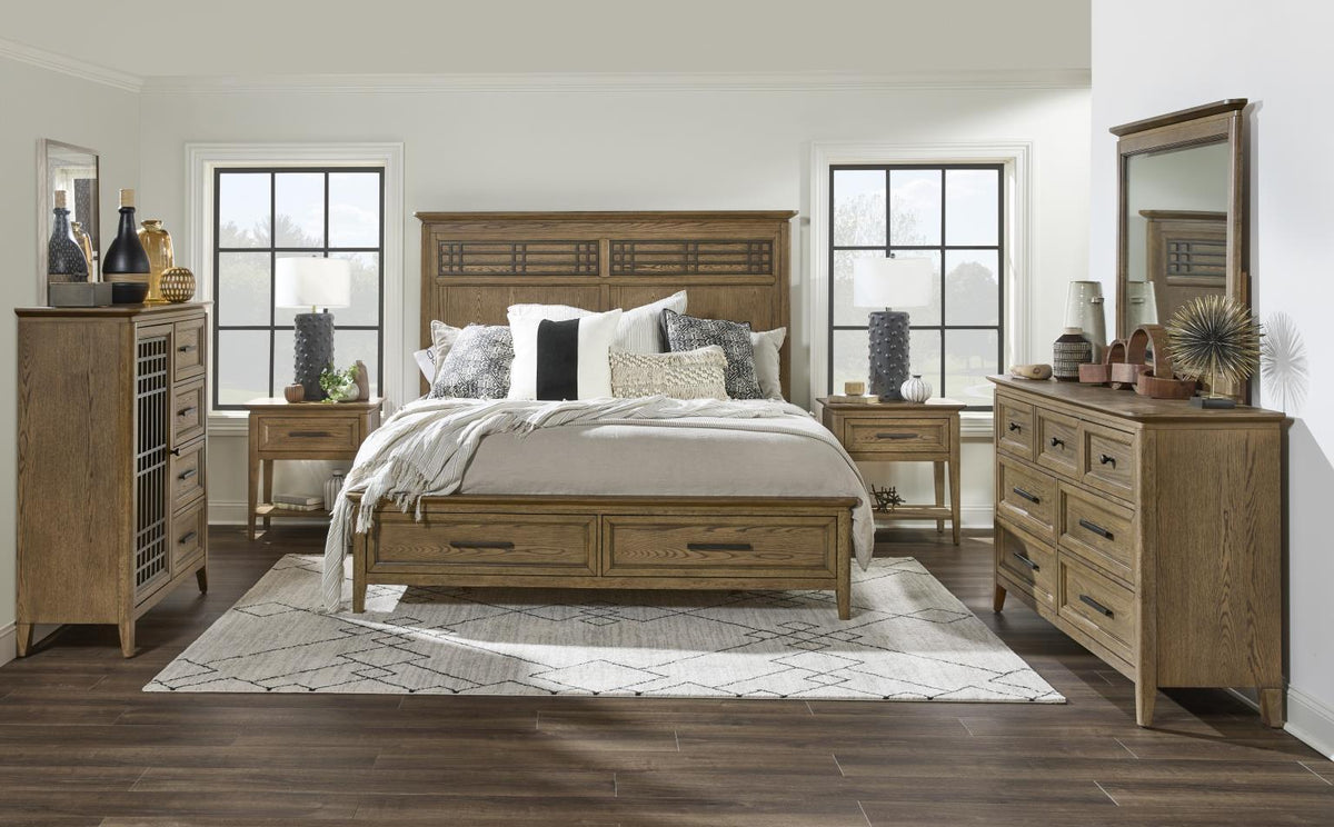 Beacon Hill - Queen Complete Panel Bed With Storage Footboard - Dusted Barley