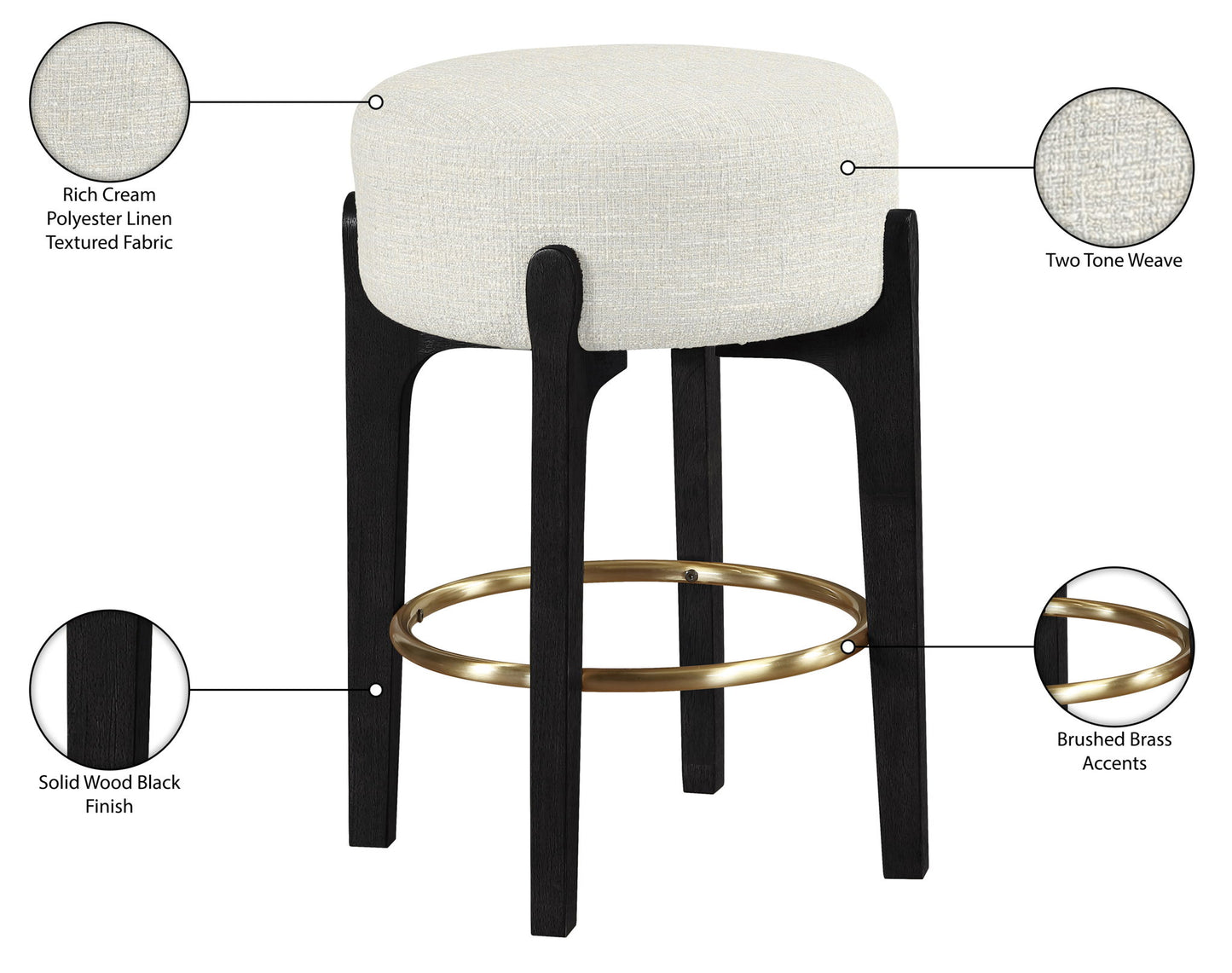 Torino - Backless Counter Stool With Brushed Black Base (Set of 2)