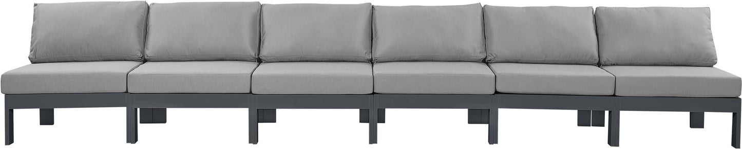 Nizuc - Outdoor Patio 6 Seat Armless Modular Sofa With Gray Frame