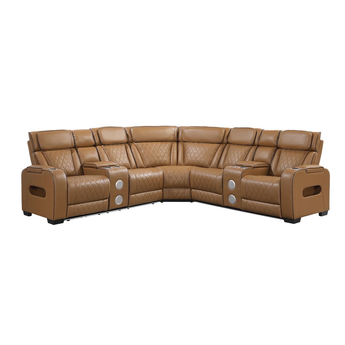 Fairway 3-Piece Power Reclining Sectional with Consoles, Power Headrests, Storage Arms(Top and Side), Cup holders, Charging Ports, Wireless speakers and LED lighting