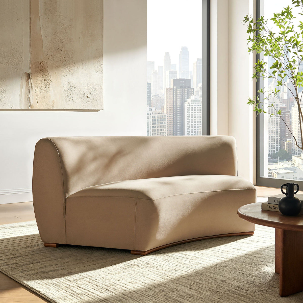 Rialta Curved Armless Performance Velvet Sectional Loveseat - Taupe
