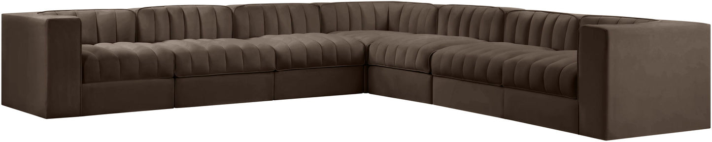 Rummi - Symmetrical Velvet Performance Fabric Upholstered 7 Piece Modular Sectional (With 3 Corner Chairs)
