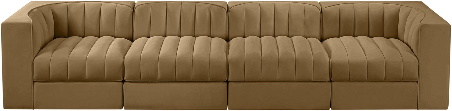 Rummi - Velvet Performance Fabric Upholstered 4 Piece Modular Sofa